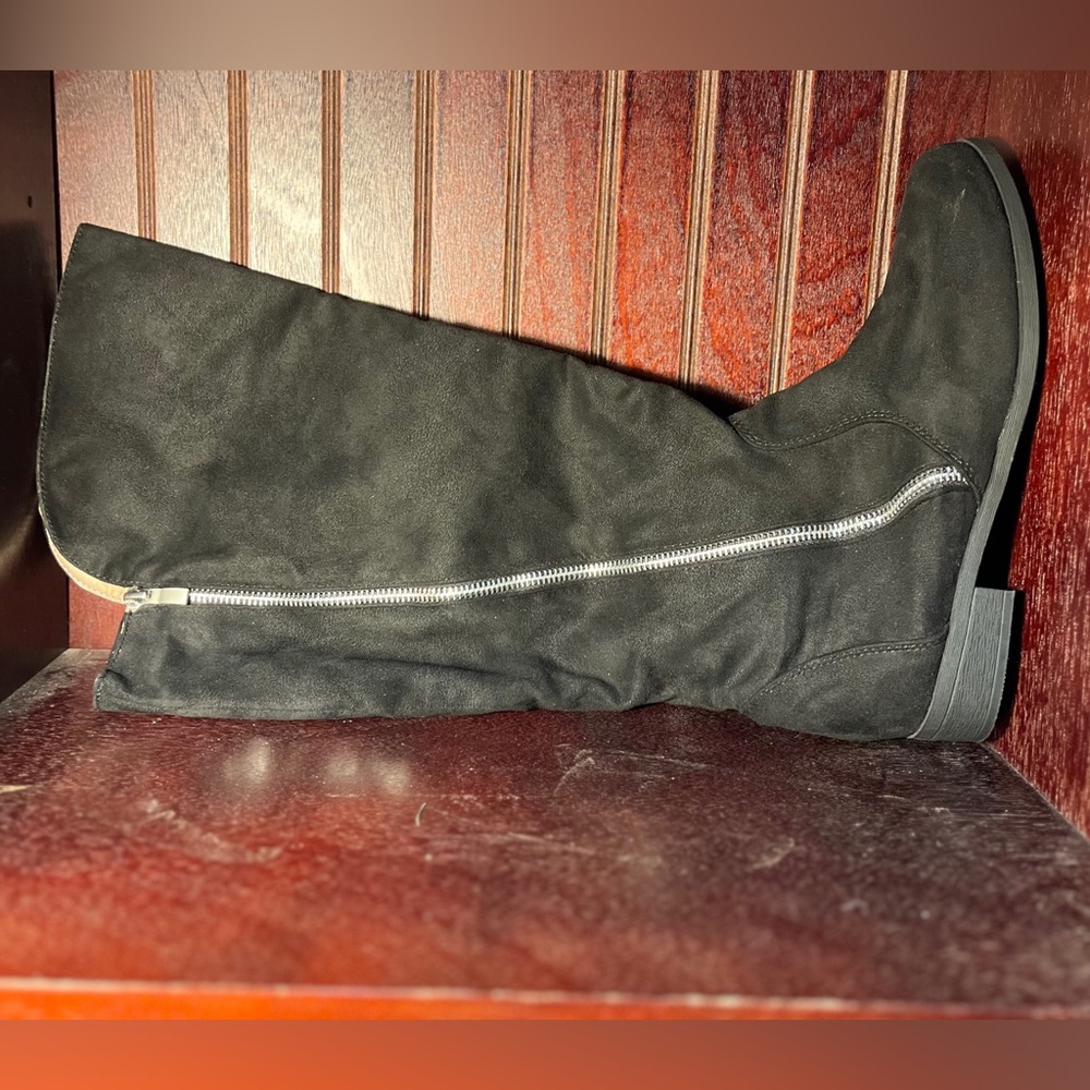 Black, calf length, suede boots,